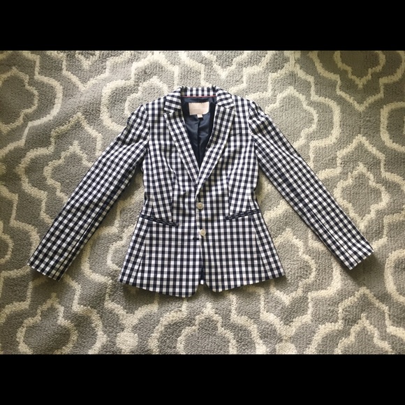 Sz 0 Banana Republic Checker Blazer Navy RN 54023 - Picture 2 of 8